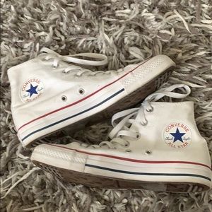 Converse white red stripe star high top